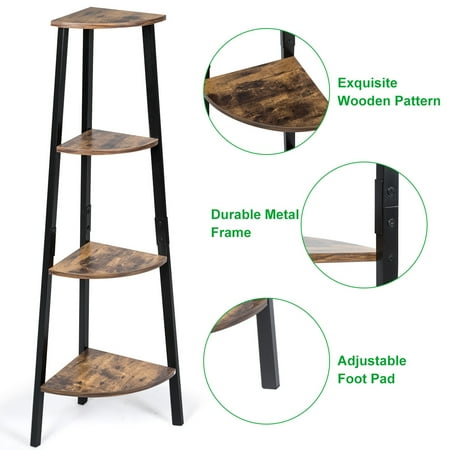 tier bookcase costway shelf rack corner stand plant metal display natural storage