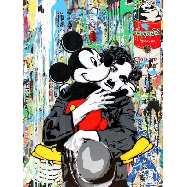 Disney Graffiti Street Art Wall Poster Banksy Mickey Mini Mouse and Donald Duck Canvas Print Fashion Painting Cartoon Decor40x60cm No Frame Gao Jinjia LED