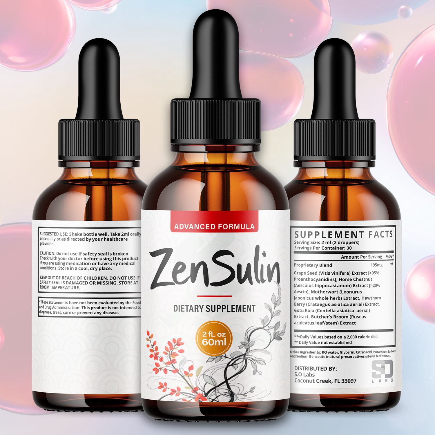 ZenSulin Advanced Formula Drops Natural Support Supplement Zen Sulin 60 Servings
