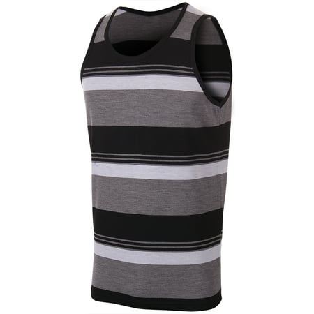 Enimay Men's Striped Summer Hulk Beach Tank Top Slim Fit Gym Muscle Shirt 2630 | Black - Gray Small