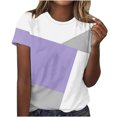 thumbnail image 1 of Scyoekwg T-Shirts pour Femmes Col Rond Tendance Hauts Basiques Manches Courtes T-Shirts Légers Confortables Patchwork Graphique Tee Été Blouses Décontractées Amples (Violet, L), 1 of 2