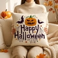thumbnail image 5 of Halloween Throw Pillow Cover, Ghost Pumpkin Witch Print, Linen Cushion Case, 18x18 Set, Hidden Zipper, Spooky Decor for Sofa Couch by MPOISVA, 5 of 8
