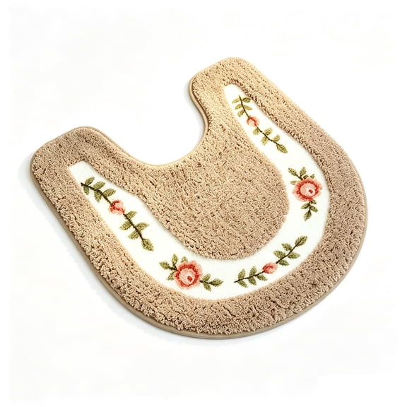 Kyusrd Outdoor Rug and bathroom Rugs,Vintage Floral U-Shaped Toilet Rug Soft Absorbent Microfiber Bath MatNon Rose Print Bathroom Toilet Floor Mat ForBathroom Decor