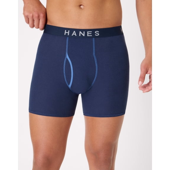 Hanes Ultimate Men's Underwear Boxer Briefs Pack - 4-Pack - ComfortSoft Cotton Ringer - Moisture-Wicking Black/Blue/Gray L