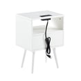 thumbnail image 6 of GZXS Modern Farmhouse Rattan Bedside Table with USB & AC Outlets, 2-Tier Nightstand with Drawer and Open Shelf, Compact End Table with Charging Station for Bedroom, Living Room, White, 6 of 9