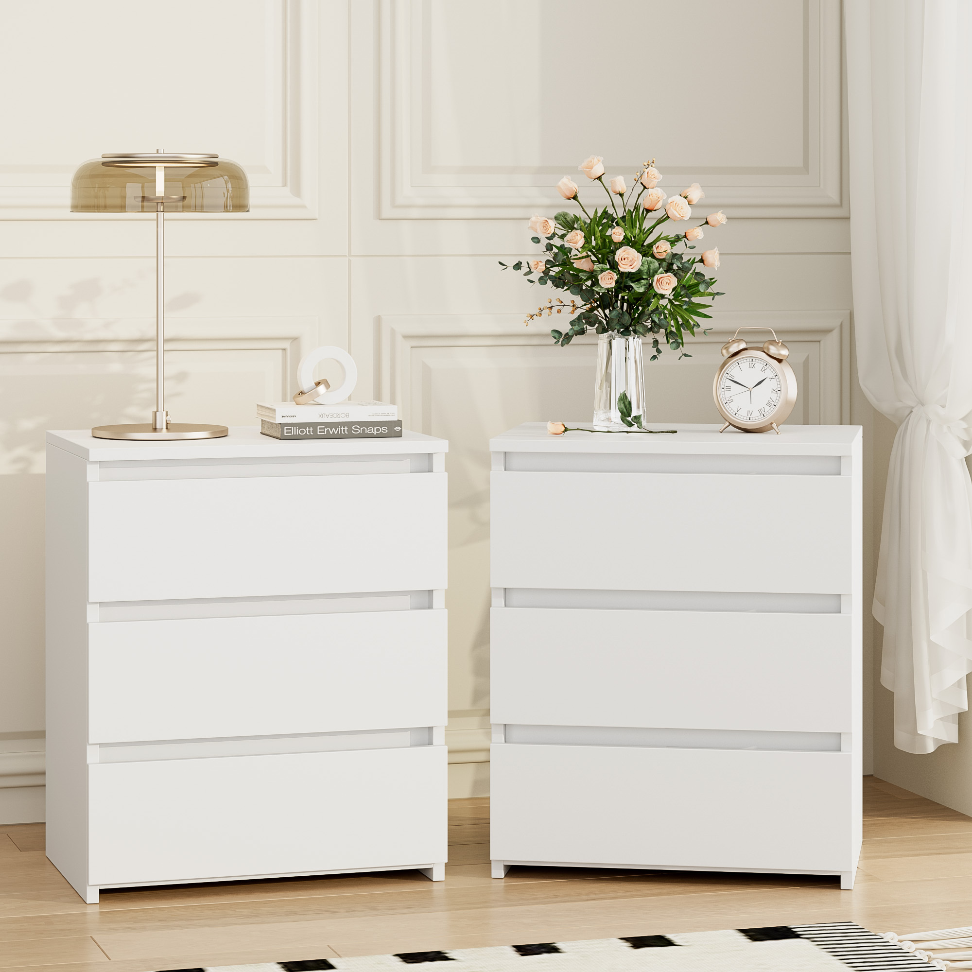 Homfa White Nightstand with 3 Drawers, Set of 2 photo 7