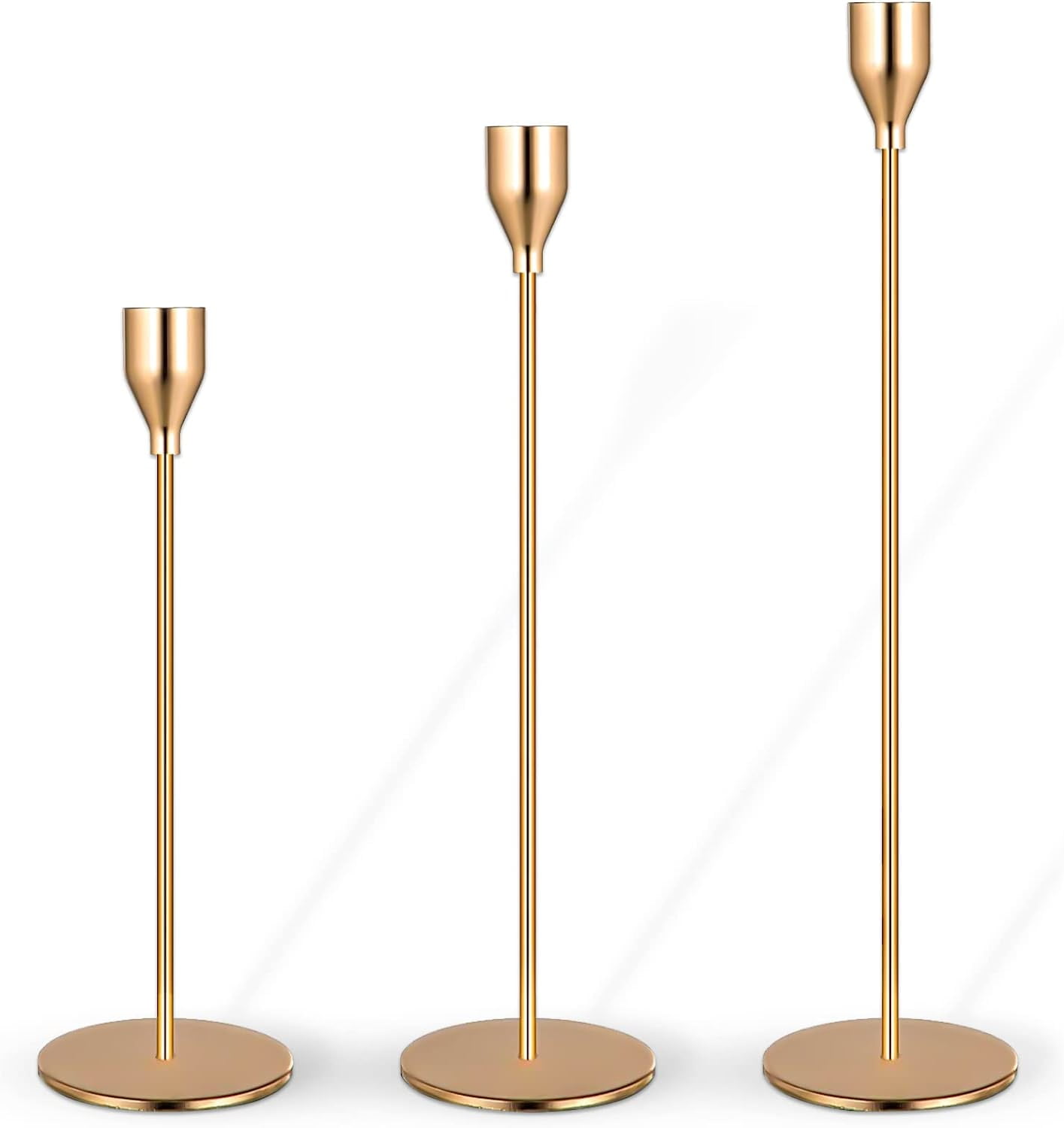 BIMZUC Candle Stick Candle Holder Set of 3,Gold Candlestick Holders,Taper Candle Holders for