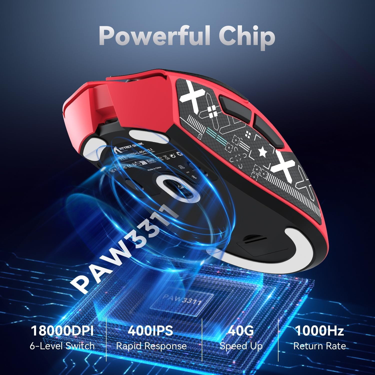 ATTACK SHARK R1 SUPERLIGHT Mouse with Tape, PixArt PAW3311 Gaming Sensor, BT/2.4G Wireless/Wired Gaming Mouse, 6 Adjustable DPI up to 18000, 65 Hrs Battery, Office Mice for Win11/Xbox/PS/Mac