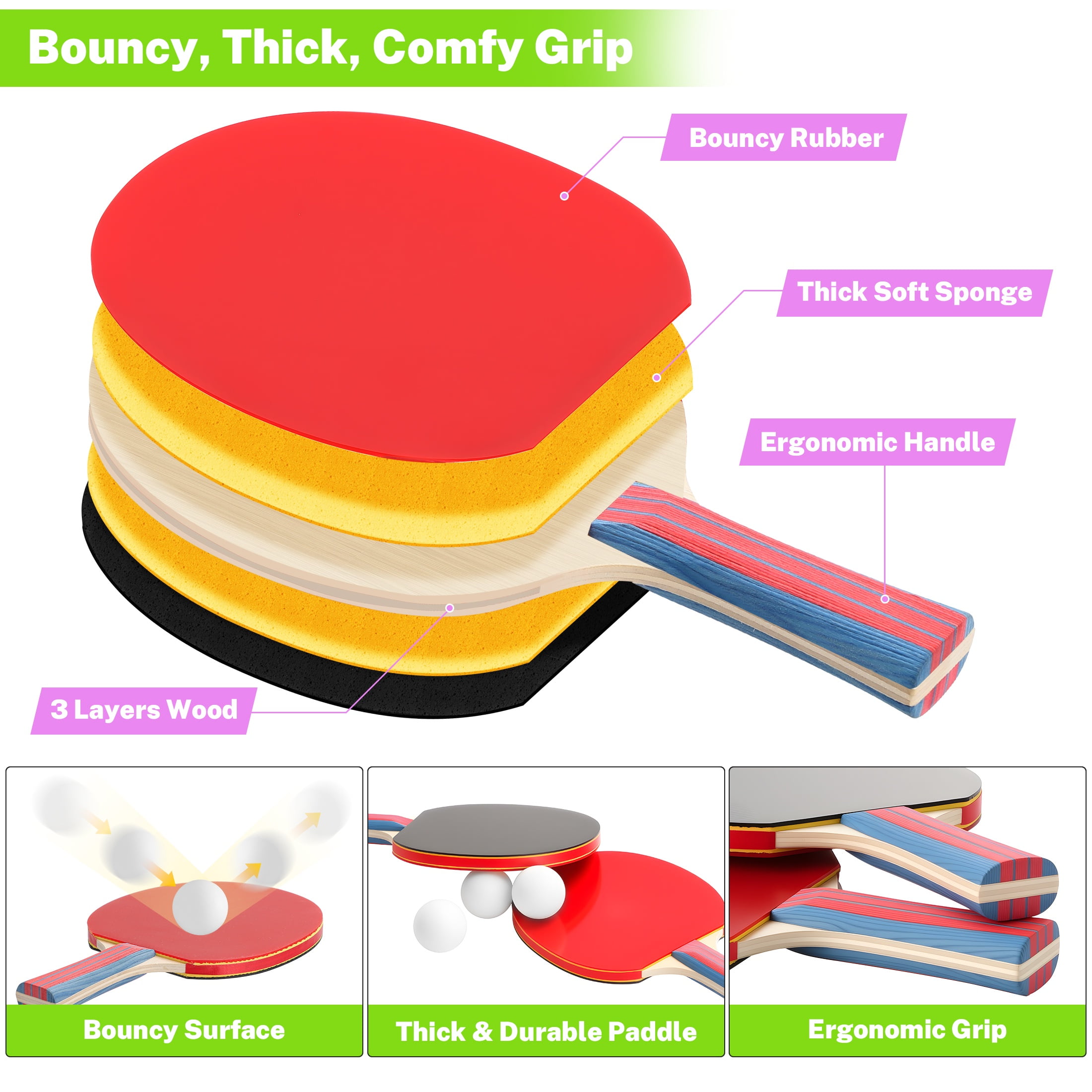 5ft Foldable Table Tennis Table, SEGMART Foldable Portable Ping Pong Table with Net, 2 Ping Pong Paddles, 3 Balls for Adults and Kids, Portable Table Tennis Set, Game Table for Indoor Outdoor Games