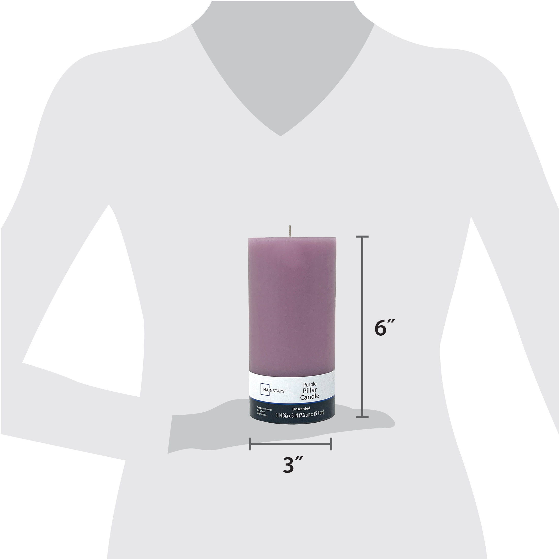 Mainstays Single Wick 3" x 6" Pillar Candle, Unscented, Purple