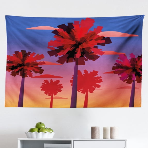 Orange Blue Tapestry, Flowers with Thin Peduncles and Buds, Fabric Wall Hanging Decor for Bedroom Living Room Dorm, 2 Sizes, Turquoise Dark Orange, by Ambesonne