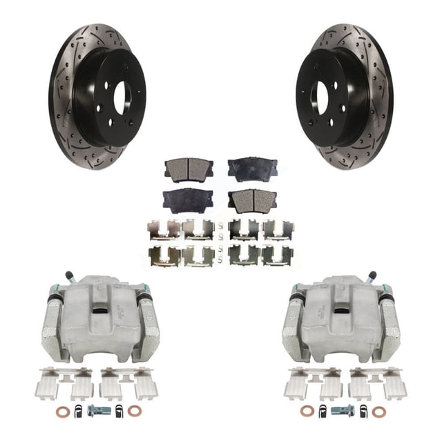 Transit Auto Rear Disc Brake Coated Caliper Drilled Slotted Rotors and Semi-Metallic Pads Kit for Car Toyota RAV4 KCD-100590P
