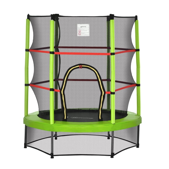Φ5FT Kids Trampoline with Enclosure Net, Springless Design, Safety Pad and Steel Frame for Indoor Outdoor, Toddler Round Bouncer for Age 3 to 6 Years Green
