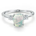 thumbnail image 3 of Gem Stone King 14K White Gold Simulated White Opal and White Lab Grown Diamond Engagement Ring for Women | 1.20 Cttw | Oval Cabochon 9X7MM | Gemstone October Birthstone | Size 5, 3 of 6