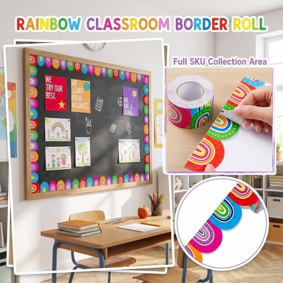 Rainbow Pencil Bulletin Board Borders, Back To School Bulletin Board Color Trim Roll, Classroom Wall Decor For Bulletin Board And Homeschool Display (32.8FT)
