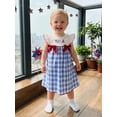 thumbnail image 3 of BemeyourBBs Toddler Baby Girls 4th of July Dress Outfit Patriot Independent Day Clothes Little Girl Summer Gingham Dress Casual USA Letter Embroidery Plaid Flutter Sleeves Dress Sundress, 3 of 9