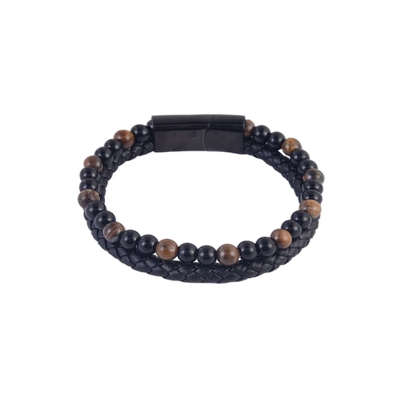 Believe by Brilliance Stainless Steel Black/Brown Beads and Braid 2pc Bracelet