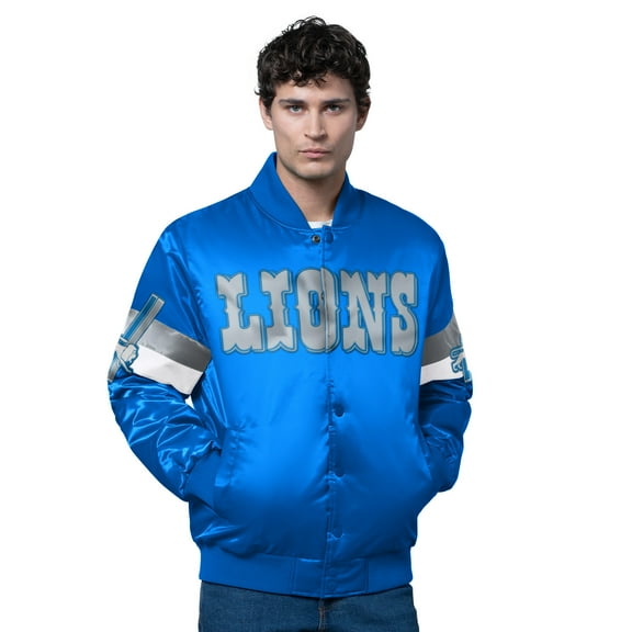 Men's Starter Blue Detroit Lions Triple Option Satin Varsity Vintage Logo Full-Snap Jacket