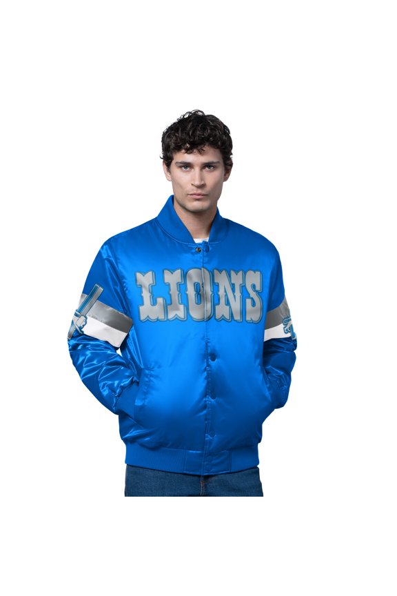 Men's Starter Blue Detroit Lions Triple Option Satin Varsity Vintage Logo Full-Snap Jacket