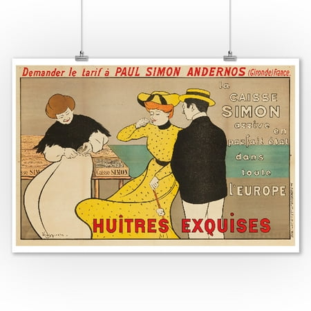 La Caisse Simon - Huitres Exquises Vintage Poster (artist: Cappiello, Leonetto) France c. 1901 (9x12 Art Print, Wall Decor Travel Poster)