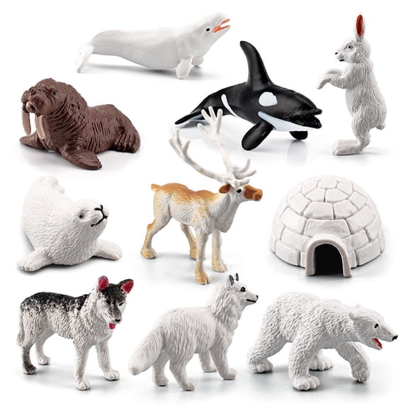 Arctic Animals Figurines Sets, 10pcs Mini Arctic Animals Toy, Realistic Polar Animals Figurines, Plastic Tundra Deer Bear Fox Toy, Arctic Animal Cake Topper Decor for Kids Birthday Baby Shower Party