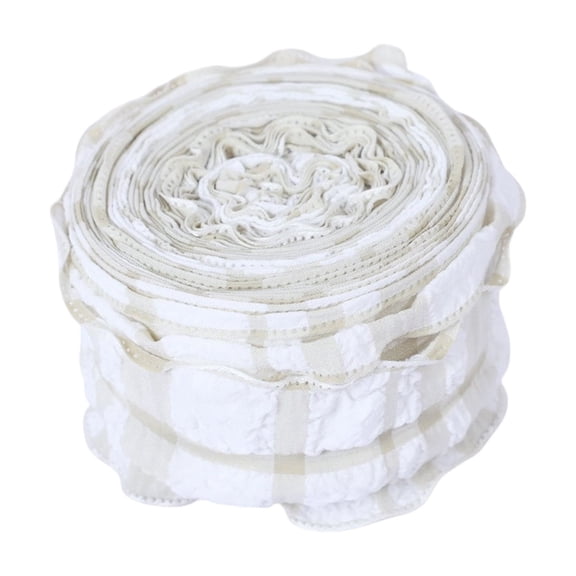 Wavy Edge Checkered Ribbon Double Ruffled Pleated Soild Chiffon Silk Polyester Gathered Fabric Ribbon for DIY Making Crafts Gift Wrapping Wedding Home Decor