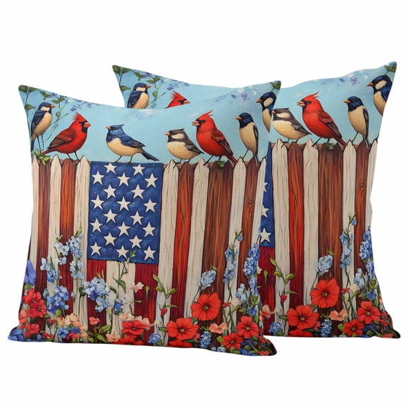 Independence Day Outdoor Waterproof Pillow Covers, 4th of July Bird USA Flag Flower Bird Decorative Square Throw Pillowcase Sofa Cushion Sham for Patio/Couch/Chair, 16"x16" 2 Pack