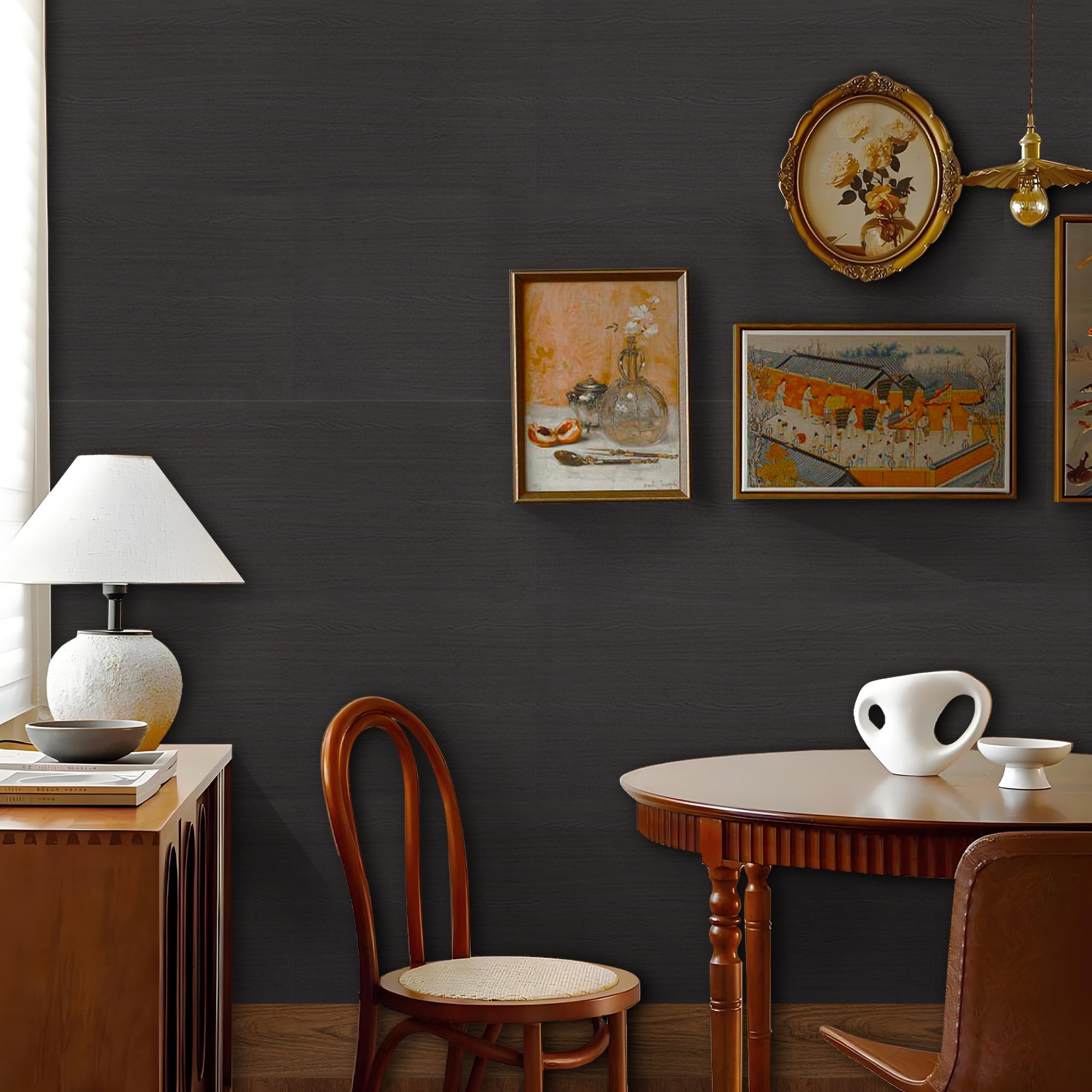 UMIGGEE 17.7-in x 393-in Black Wood Peel and Stick Wallpaper Wood Grain Contact Paper Removable Self-Adhesive Wall Paper Film for Furniture Decoration