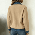 thumbnail image 5 of JULMCOMO Ribbed Knit Jacket for Women Collared Denim Contrast Zip Up Jacket Spliced Jean Trim Long Sleeve Casual Cardigan Khaki XL, 5 of 5