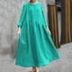 thumbnail image 1 of Vestido de lino de algodón para mujer, botones, cuello redondo, bolsillos de manga larga, bata de Romacci Vestido de lino de algodón, 1 of 1
