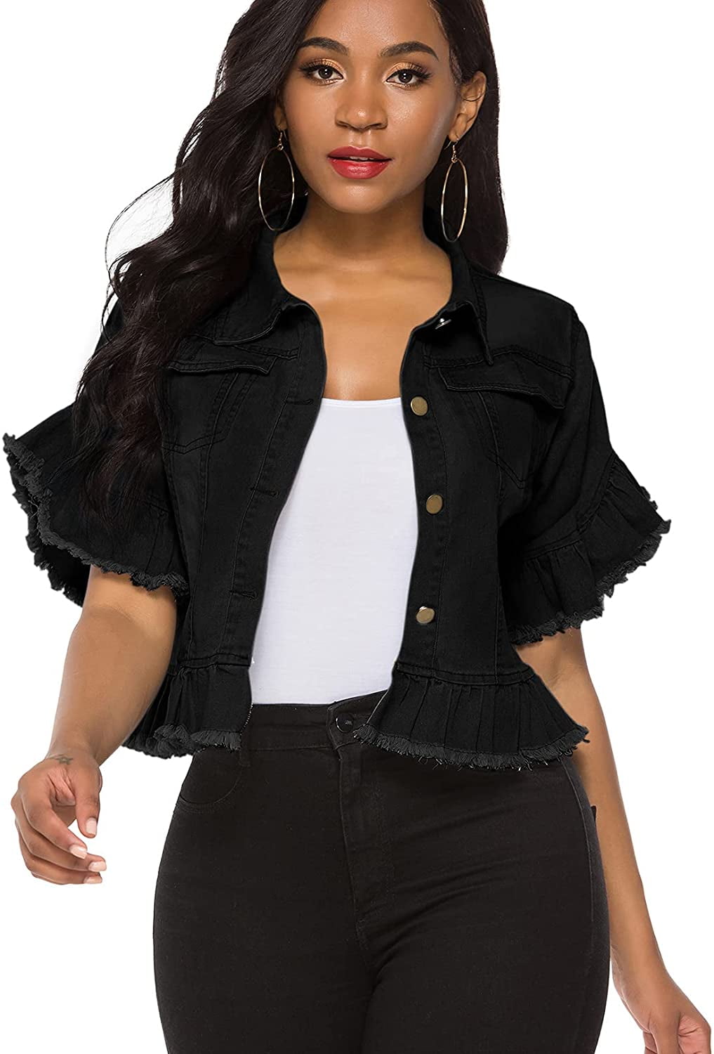 Borke Women's Denim Jacket Button Down 