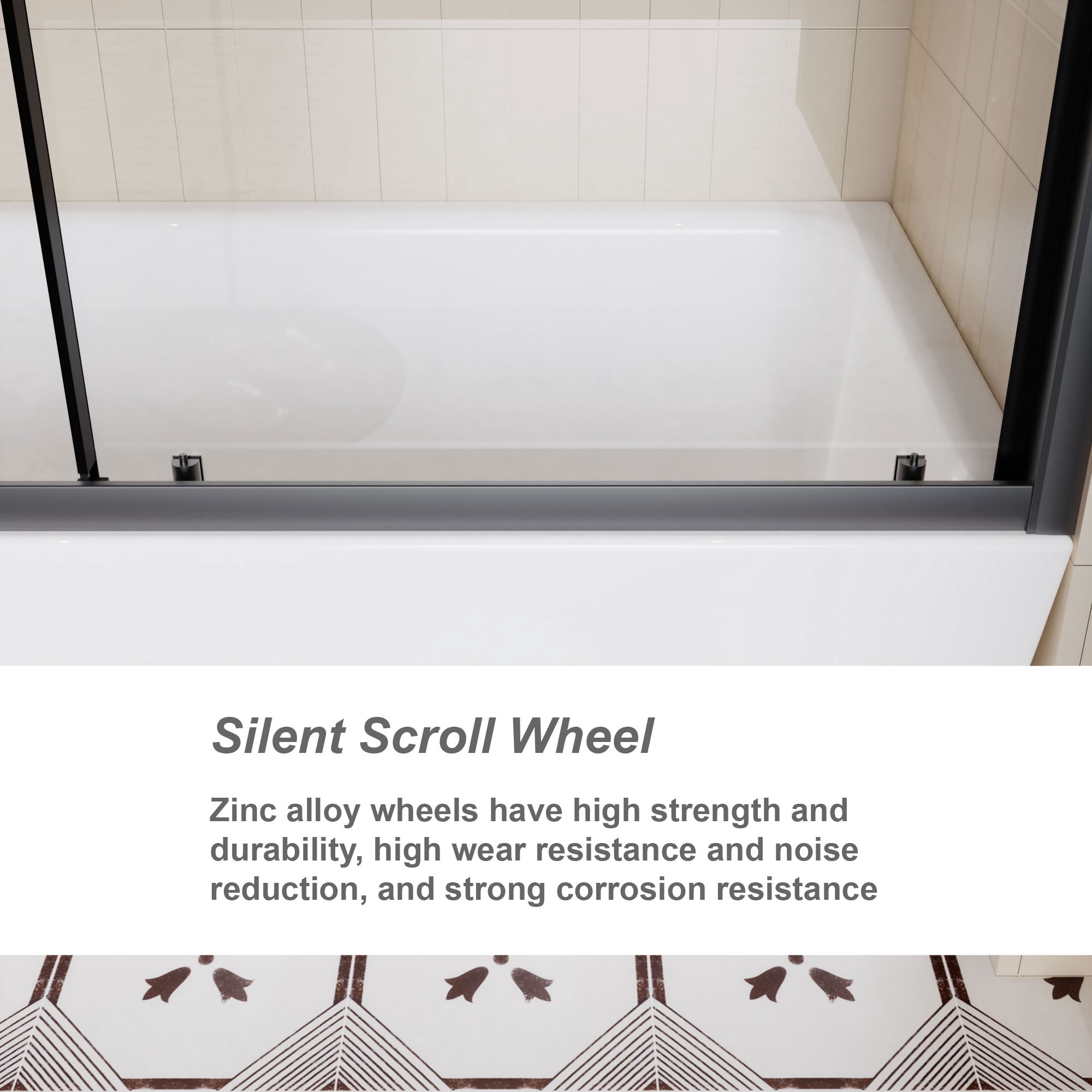 MAYEERTY Single Sliding Bathtub Door, Black Aluminum Frame, 1/5" Tempered Glass with Stainless Steel Handle, Silent Sliding & Waterproof