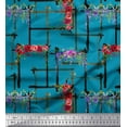 thumbnail image 1 of Soimoi Blue Viscose Chiffon Fabric Geometric & Rose Floral Printed Craft Fabric by the Yard 42 Inch Wide, 1 of 3