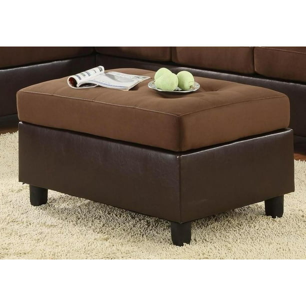 Two Tone Leather And Microfiber Ottoman, Chocolate Leather Ottoman Coffee Table