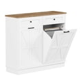 thumbnail image 2 of Yeshouse Armario de madera con doble puerta basculante para basura, almacenamiento oculto para contenedores con 2 cajones para cocina o lavadero, 2 of 8