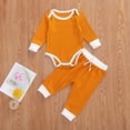 thumbnail image 3 of Toddler Baby Girl Boy Clothes Knitted Sets 2Pcs Baby Ribbed Cotton Outfits Long Sleeve Romper Tops Leggings Spring Fall, 3 of 5