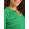 thumbnail image 5 of DARING DIVA Women's Collared Ribbed Knit Long Sleeve  Blouse XS Green, 5 of 6