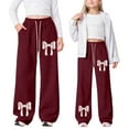 thumbnail image 2 of Gelikeya Girls Wide Leg Sweatpants Bowknot Wide Leg Y2k Bow Sweatpants Y2k Preppy Athletic Joggers Back To School Clothing, Wine & 4-5 Years, 2 of 9