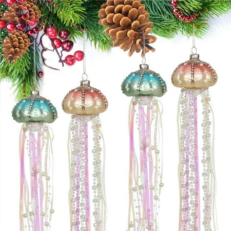 

1111Fourone 4PCS Glass Pearl Jellyfish Pendant Xmas Tree Hanging Ornaments for Home and Christmas Decorations