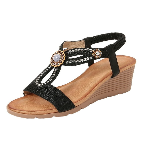 Mepaouo Womens Wedge Dressy Sandals Elastic Ankle Strap Summer Beach Shoes Open Toe Walking Sandal