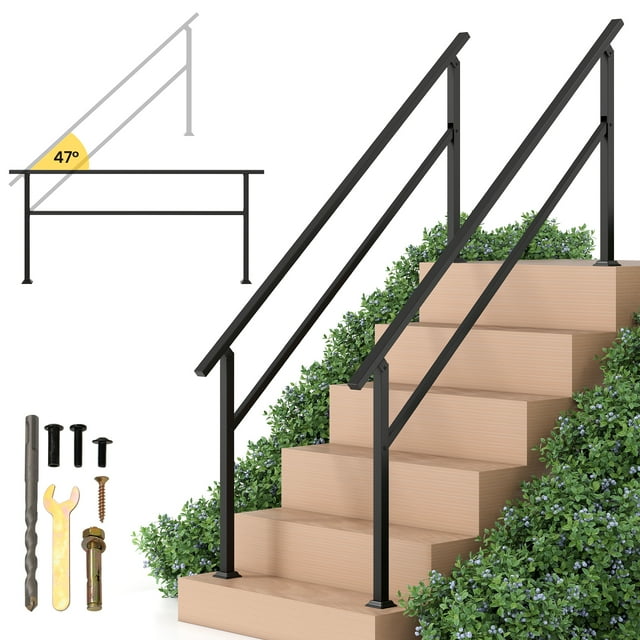 Gymax 2 Pcs Main Courante en Métal 0-6 Marches avec Réglage d'Angle Flexible Trousse d'Installation