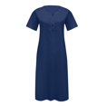 thumbnail image 4 of QJUHUNG Midi pour Femmes Été Décontracté en Vrac Boho Floral Imprimé Col Rond Manches Courtes Genou Longueur Robe Froncée avec Poches, 4 of 4