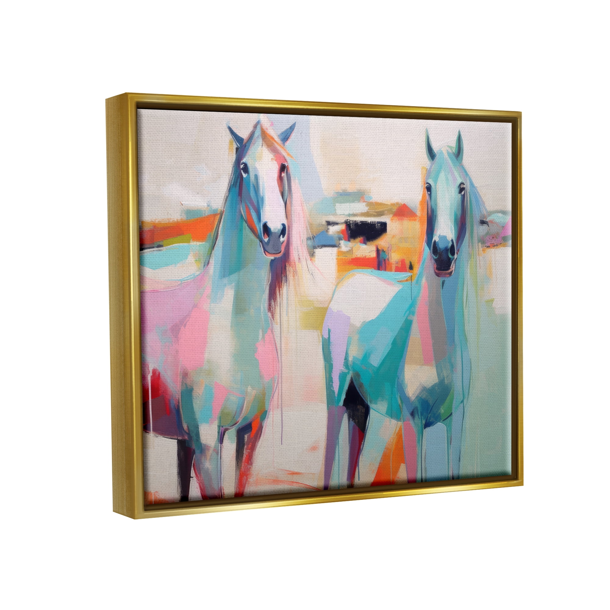 Stupell Industries Pastel Stallions Duo Animals & Insects Painting Gold Floater Framed Canvas Art Print Wall Art, 21 x 17