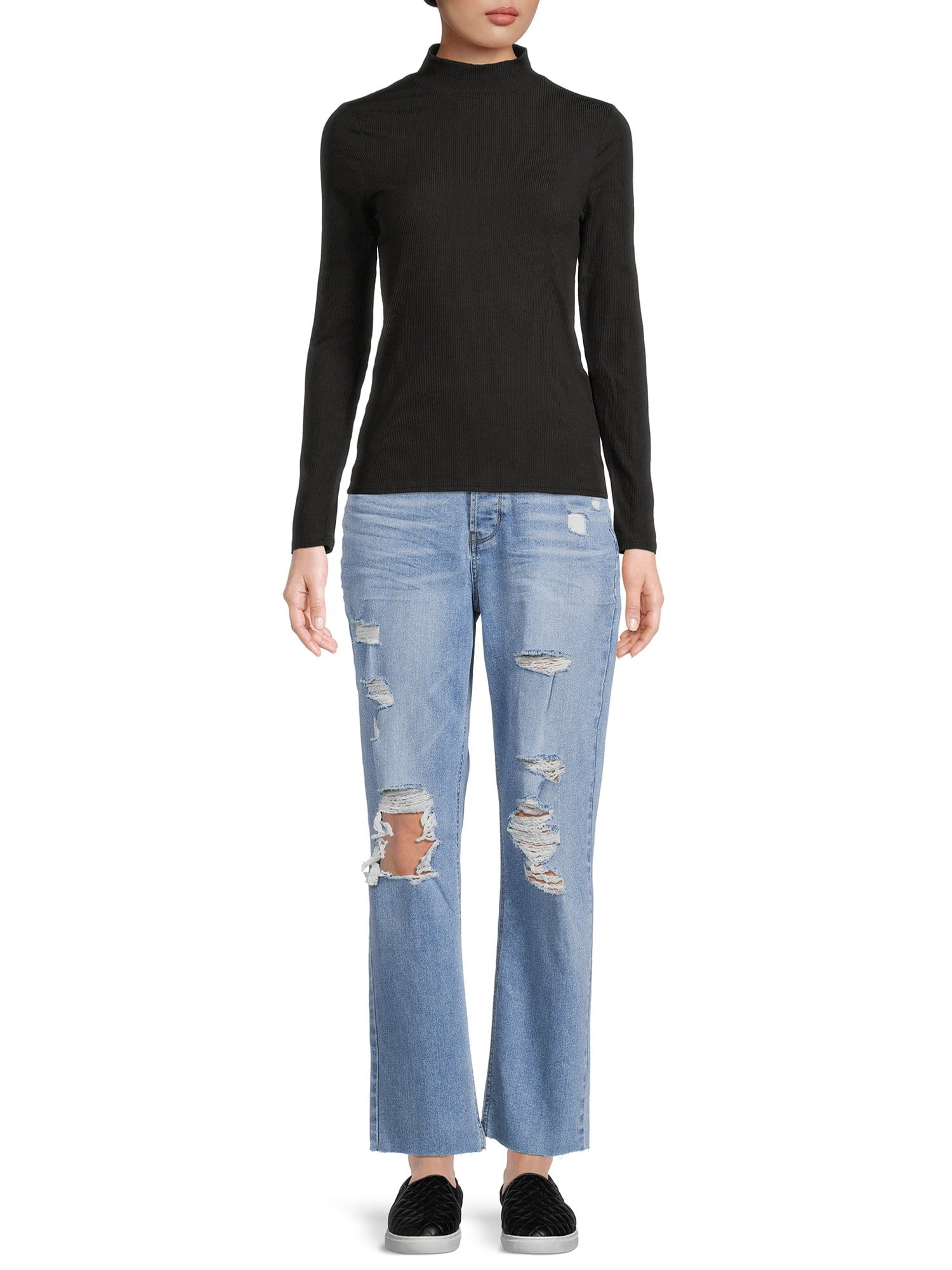 No Boundaries Women's Juniors Long Sleeve Mock Neck Top, Sizes XS-3XL