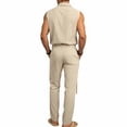 thumbnail image 6 of Ceisia Men Lapel Sleeveless Button Down Shirt and Belted Straight Leg Pants 2 Piece Linen Outfit Khaki XL Gift, 6 of 8
