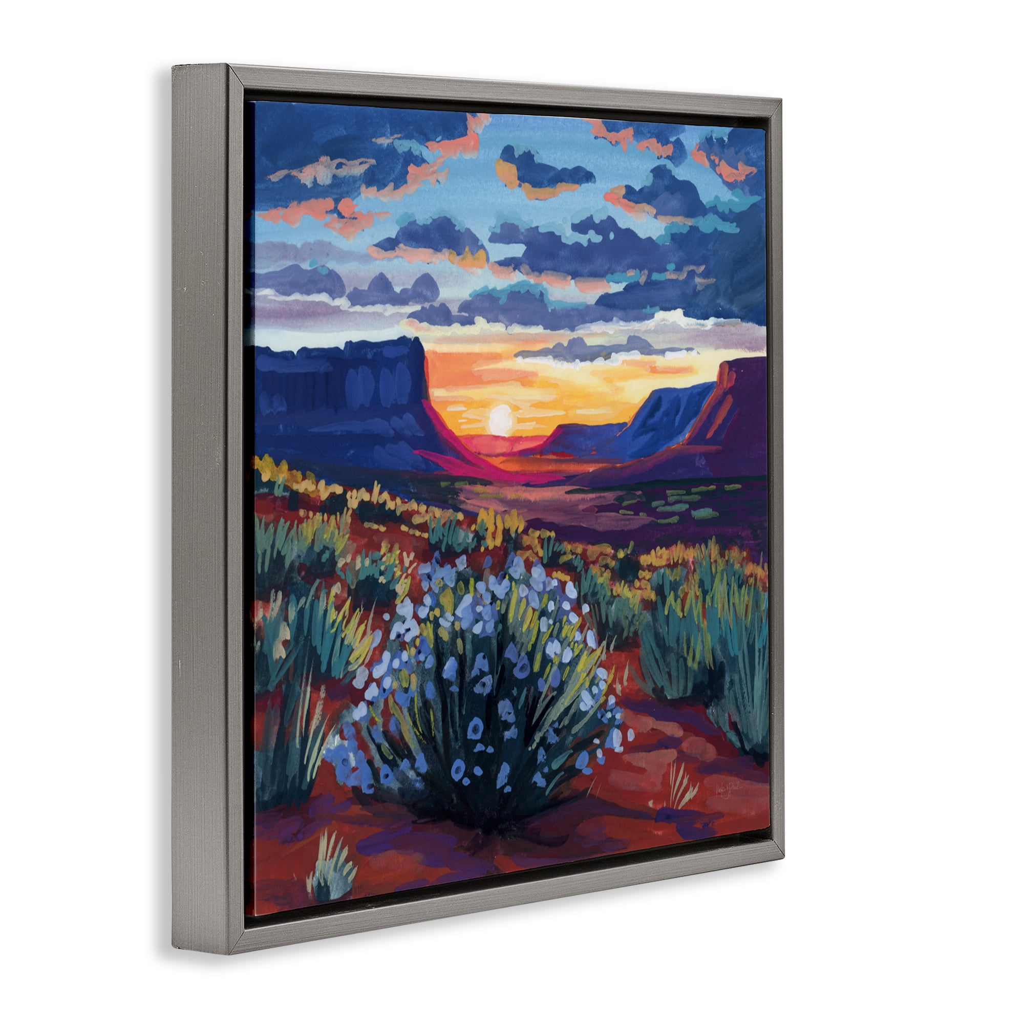 Stupell Industries Desert Sunset on Blooming Bush Gray Framed Floater Canvas Wall Art, design by Kate Jarvik Birch