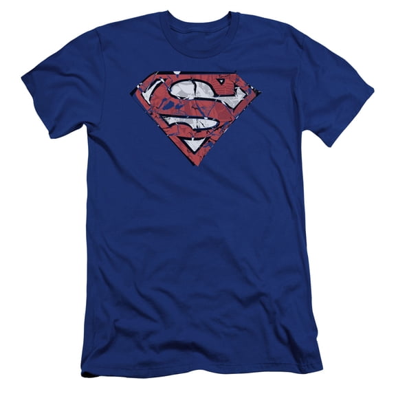 Superman Ripped And Shredded Premium Adult Slim Fit 30/1 T-Shirt Royal Blue