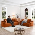 thumbnail image 3 of Boneless Sofa, 3-Seater Floor Couch with Cup Holders and Side Pockets, Corduroy Fabric No Assembly Sofa for Living Room or Dorm, 86.2 Inch, Orange, 3 of 11