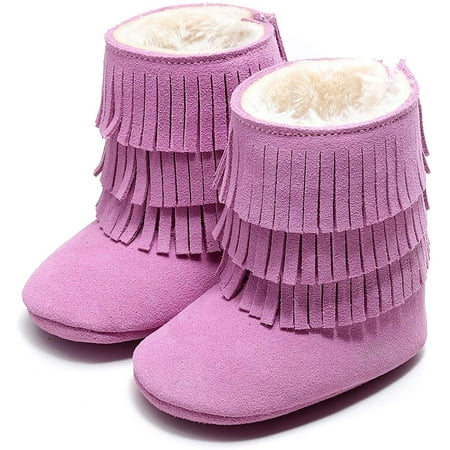 

Real Leather Fringe Baby Booties for Girls Boys Winter Warm Snow Boots with Tassels Soft Sole Fur LinedToddler Moccasins Shoes