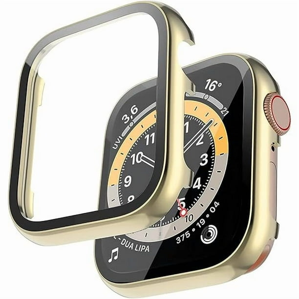wonima02 Compatible for Apple Watch 40mm Metal Cases with Screen Protector, Glossy Aluminum Case HD Tempered Glass Screen Protector Bumper Case Cover for Apple Watch 40mm Series SE 6 5 4(Gold)